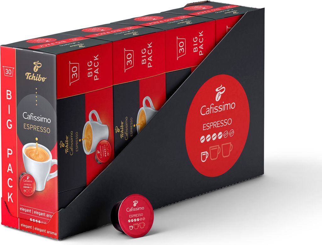 Tchibo Cafissimo Espresso elegant Kaffeekapseln, 120 Stück – 4x30 Kapseln (Kaffee, ausdrucksstark mit vollem Aroma), nachhaltig & fair gehandelt