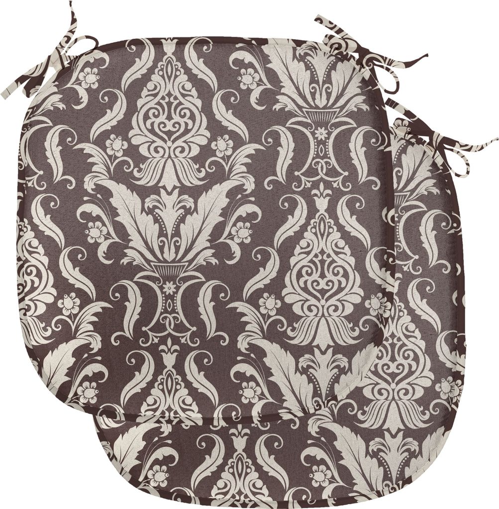 ABAKUHAUS Damast Polster für Esszimmerstühle, Wildblumen Blätter Curls, Dekoratives wasserfestes Kissen mit Riemen für Küchensitze, 40 cm x 40...