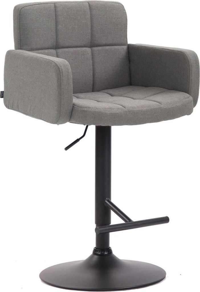 Designer-Barstuhl mit Stoffpolsterung – 360° drehbar – höhenverstellbar – bequemer Sitz | Farbe: Grau | Grundfarbe: Schwarz