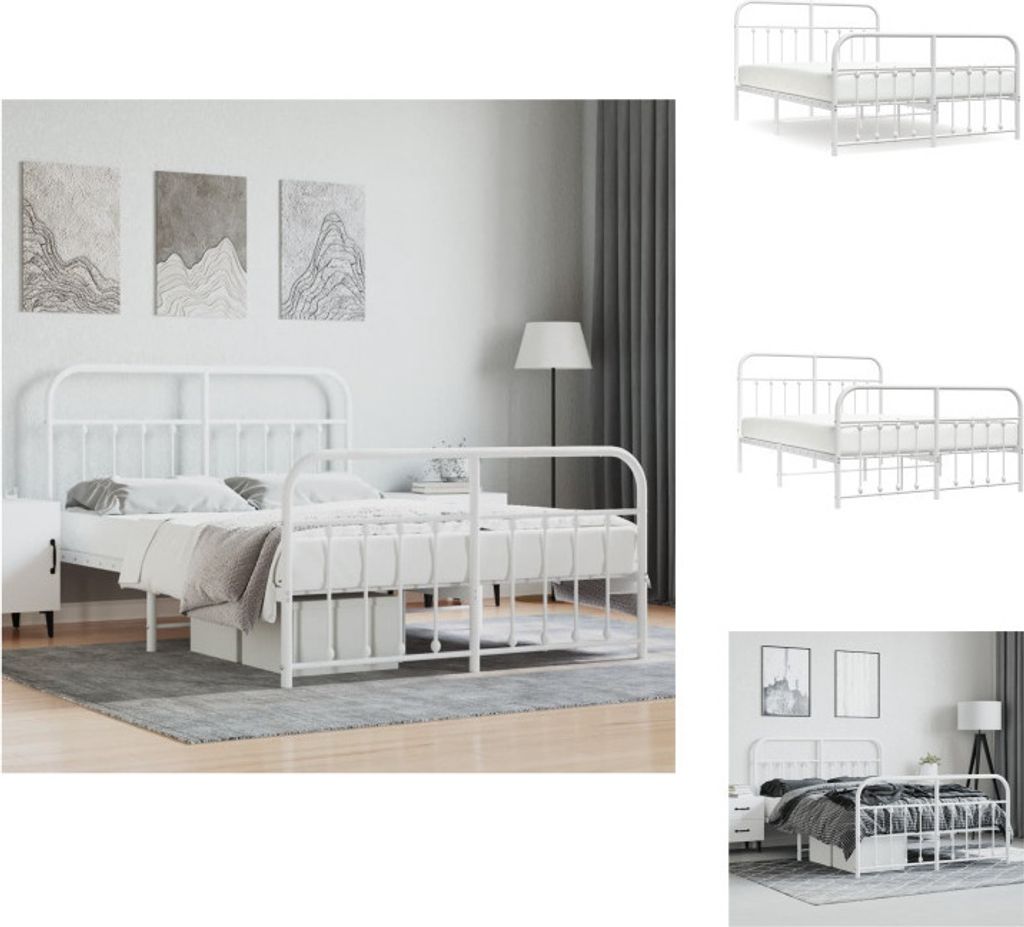 vidaXL Bettgestell mit Kopf- und Fußteil Metall Weiß 140x190 cm - Betten & Bettgestelle
