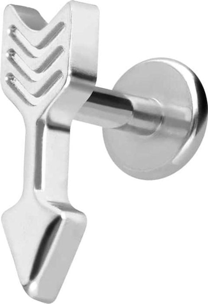 Ohrpiercing, Nasenpiercing Titan Labret mit Innengewinde PFEIL Silber Stablänge: 10mm | Stabstärke: 1,2mm