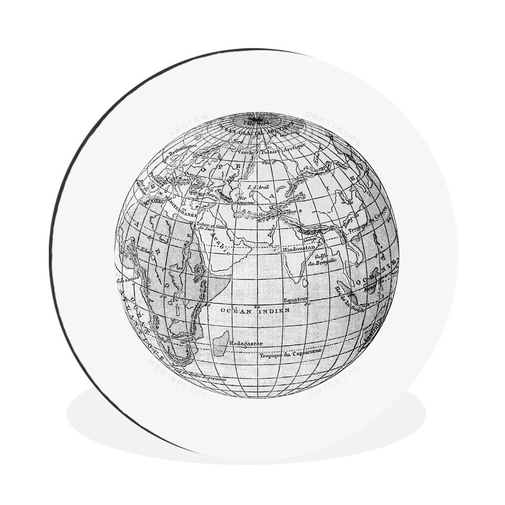 MuchoWow Aluminium Wandkreis Vintage - Globus - Weltkarte Ø 60 cm Wanddeko Modern Wohnzimmer - Wand Kreis - Wandbild - Schlafzimmer - Aluminium ...