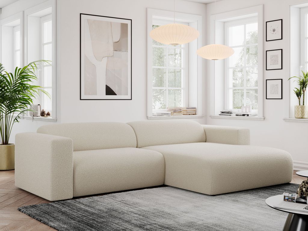 MKS MEBLE Ecksofa, Sofa L-Form, Wohnlandschaft L-Form, Modern Design Couch, Sofagarnitur, Couchgarnitur, Polsterecke - PASADENA -Beige Boucle - rec...