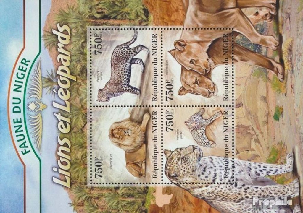 Briefmarken Niger 2013 Mi 2121-2124 Kleinbogen (kompl. Ausg.) postfrisch Leoparden und Löwen (Panthera leo)