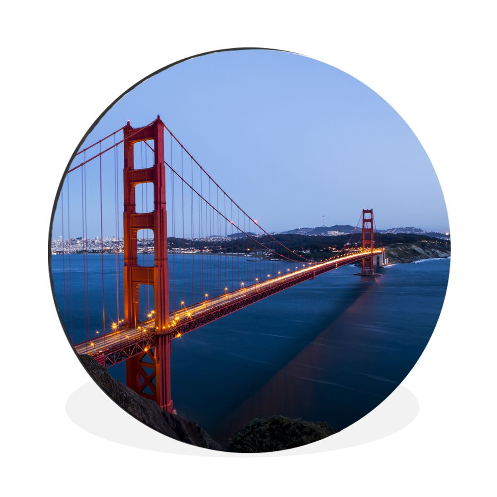 MuchoWow Aluminium Wandkreis Golden Gate Bridge am Abend beleuchtet Ø 90 cm Wanddeko Modern Wohnzimmer - Mauerkreis - Wandbilder - Runde Bild - ...