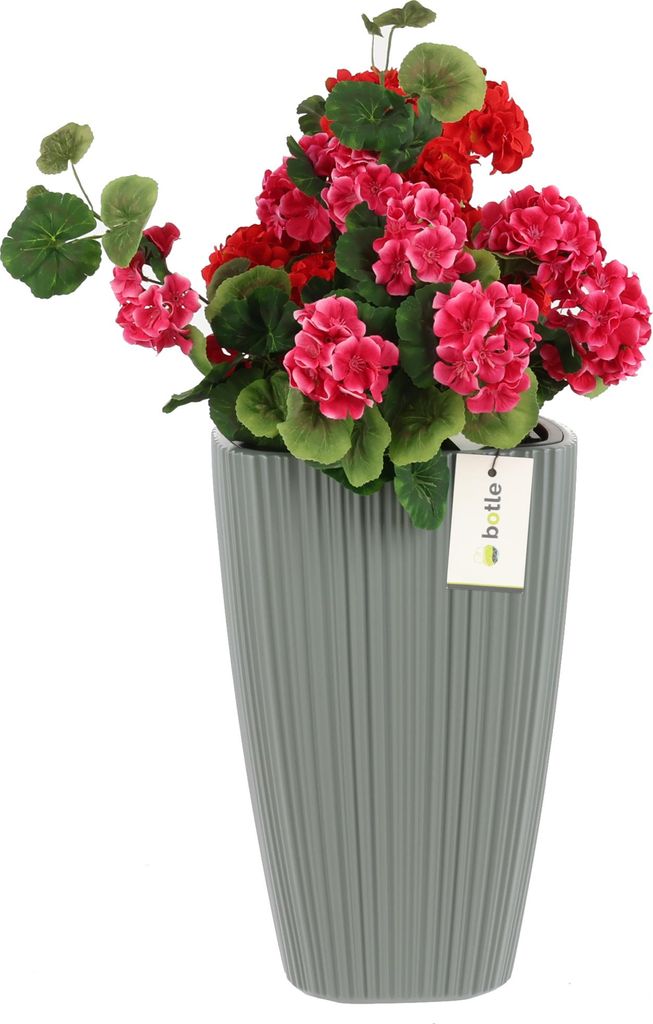 Blumentopf Blumenübertopf Blumenkübel mit Einsatz Farbe Grau Quadratisch 39 x 39 cm H 60 cm schöne, stylische Rillen, Oberfläche Matt Kunststof...