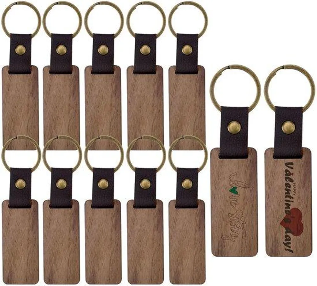 Porte-clés en bois artisanal par 12 unités pour cadeaux et événements