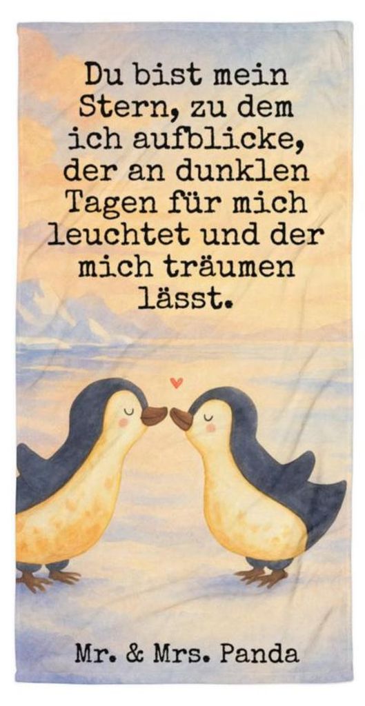 Mr. & Mrs. Panda Strandtuch Pinguin Liebe Design - Weiß - Geschenk, Handtuch, Strandlaken, Reisehandtuch, Paar, Freundin, Vertraut, Hochzeitstag, ...
