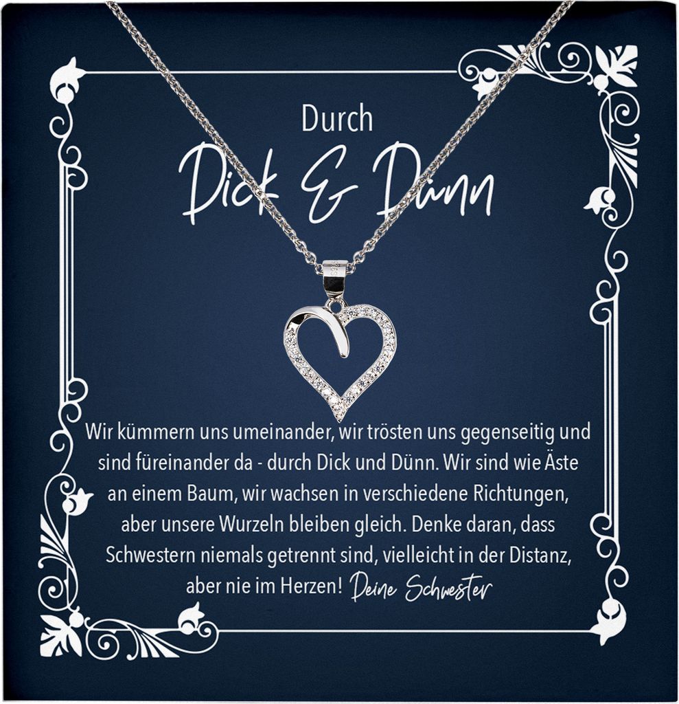 22Feels Echt Silber Halskette - Liebe Schwester Geschenk Geburtstag Silber Schmuck Set für Frauen und Mädchen - Durch Dick und Dünn - Herz Anhä...