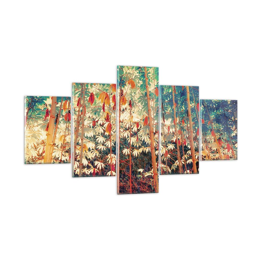 Bilder auf glas - 5 Teile - Pflanzen tropisch orange - 125x70cm - Glasbilder - Wandbilder - Bilder - zum Aufhängen bereit - Wanddekoration aus Gla...