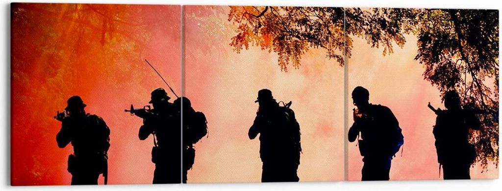 Bild auf Leinwand - Leinwandbild - Soldat Gewehr - 150x50cm - Wand Bild - Wanddeko - Wandbilder - Leinwanddruck - Bilder - Kunstdruck - Wanddekorat...