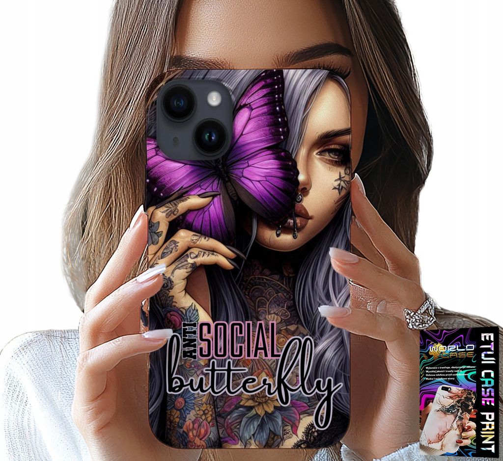 Hülle Für Iphone 15 - Anti Social, Schmetterling, Rosa Schmetterling + Glas