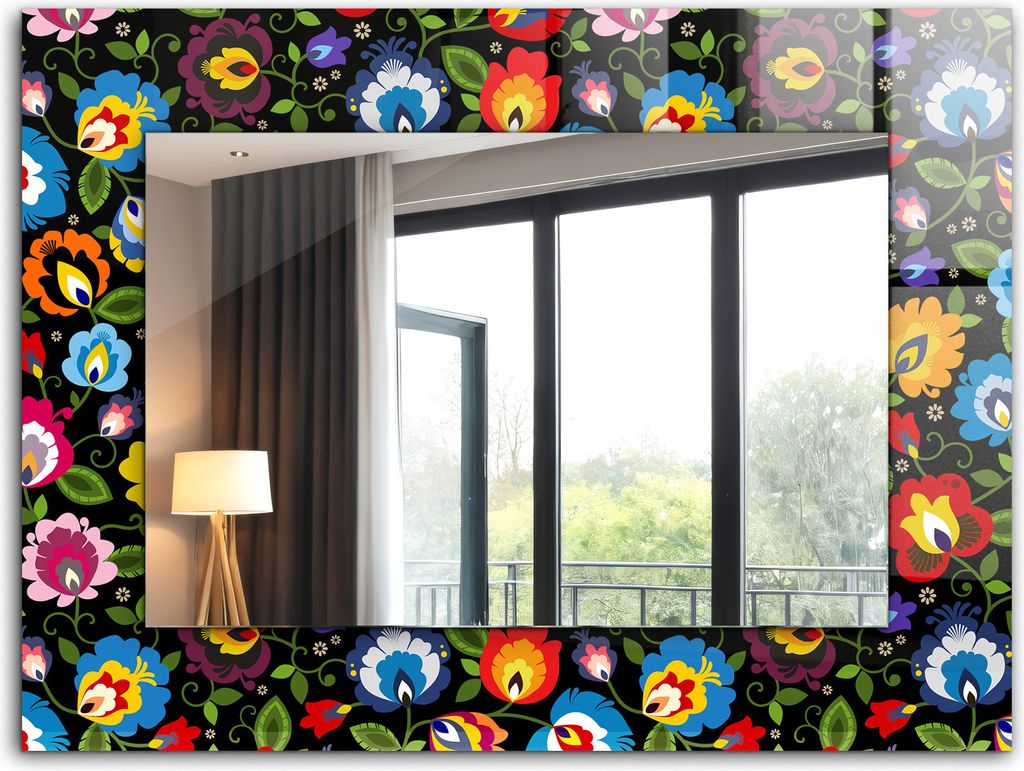 Bedruckter Spiegel - Wandspiegel - Dekorativer - Modern - 80x60 cm - Bunte Volksmuster