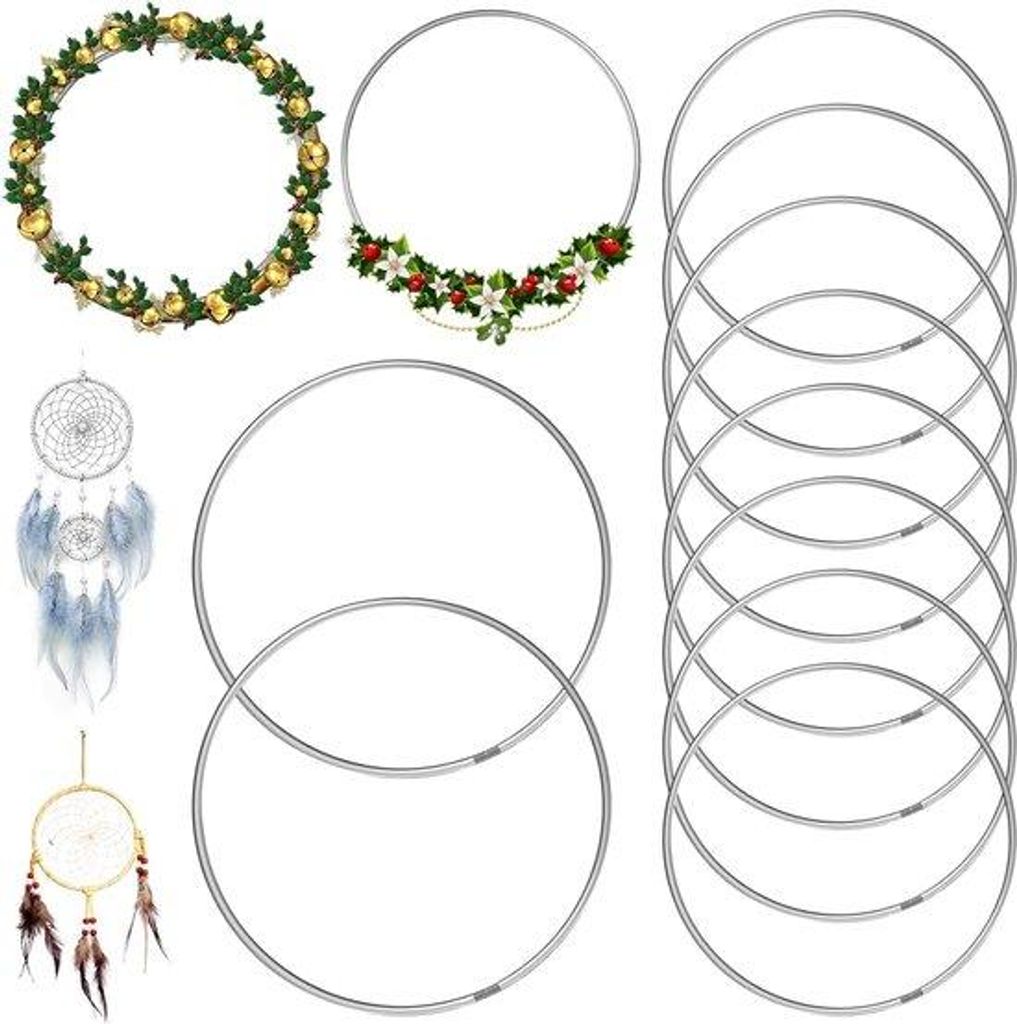 10 Metallringe für Basteln, 20 cm, silberne Traumfängerringe, Bastelringe, dekorative Ringe, dekorative Ringe zum Aufhängen, für Traumfänger