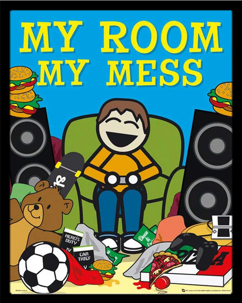 Fun - Mini-Poster - My Room, My Mess + cornice rimovibile, Shinsuke® Mini MDF nero, disco acrilico