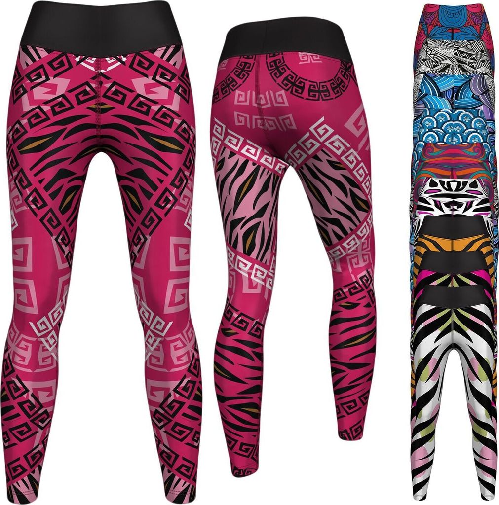 Leggings Sehr dehnbar Fitness Sport Yoga Gymnastik Training Tanzen Freizeit , Größe:38/M, Leggings Models:GYM-8024 Rosa Schwarz
