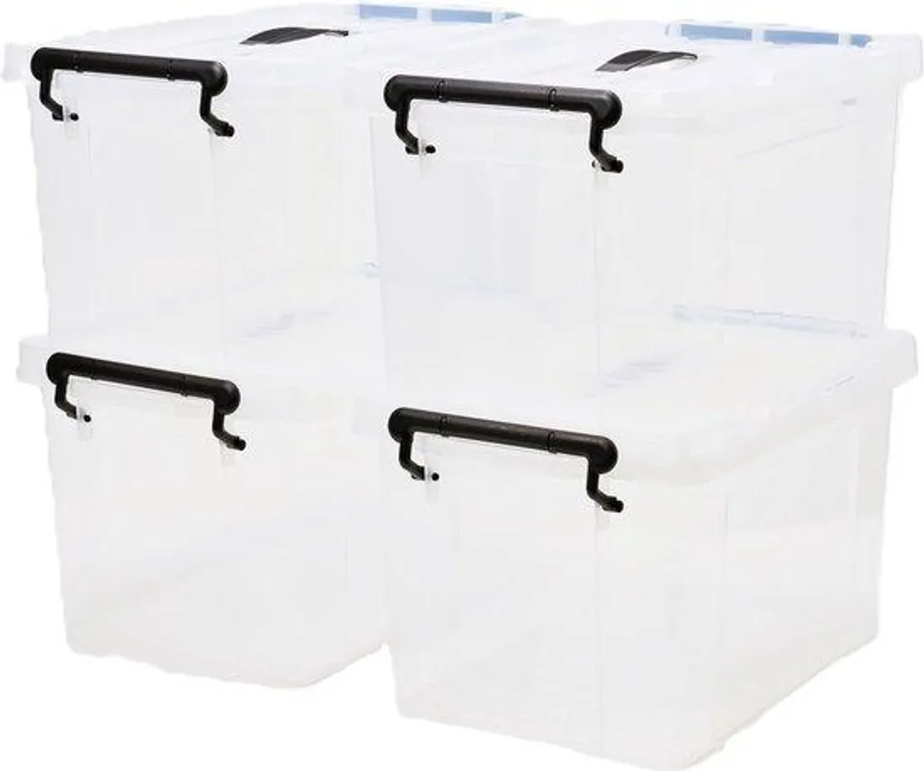 Grand bac de rangement empilable 35 litres transparent avec poignée solide