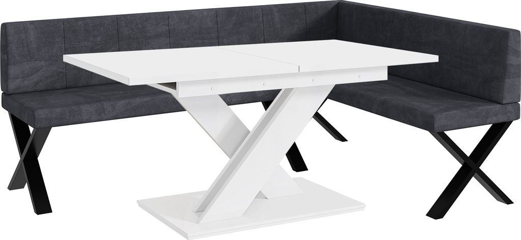 MEBLINI Eckbank für Esszimmer mit ausziehbarem Tisch - Küchenbank - Essecke - Sitzecke Küche - PETER - X-Beine 142x196x87cm Rechts - Dunkelgrau ...