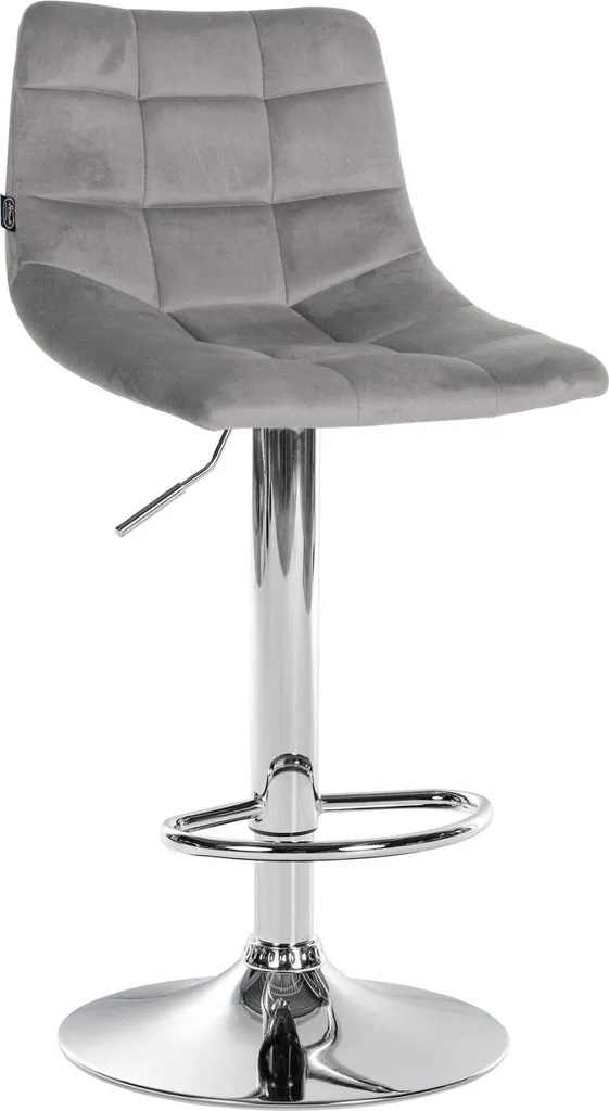 Sgabello da bar regolabile in velluto - Sgabello elegante - Comfort girevole a 360° | Colore: Grigio | Colore base: Cromo