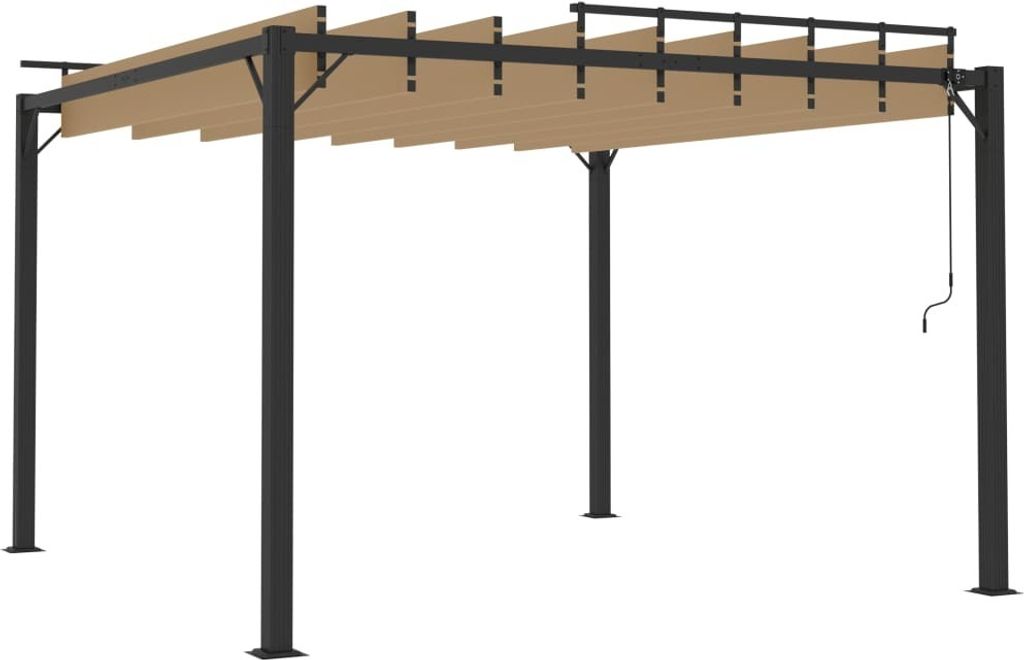 Pergola mit Lamellendach 3x3 m Taupe Stoff und Aluminium