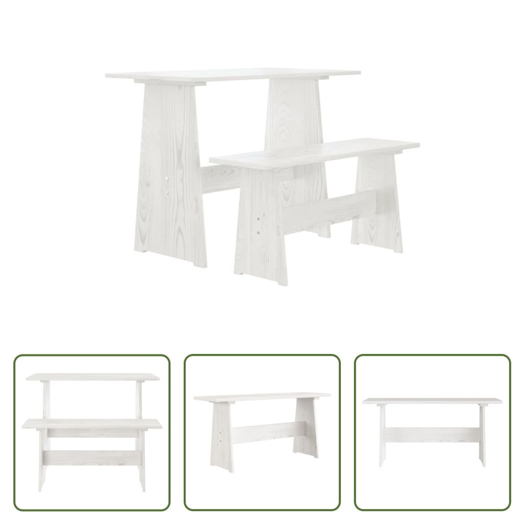 The Living Store Esstisch mit Bank REINE Weiß Massivholz Produktbild 