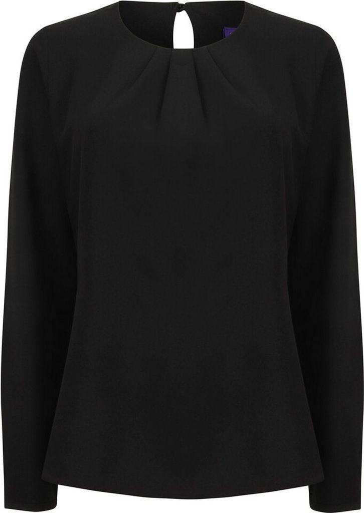 Henbury - Bluse Bundfalten für Damen Langärmlig RW9332 (M) (Schwarz)