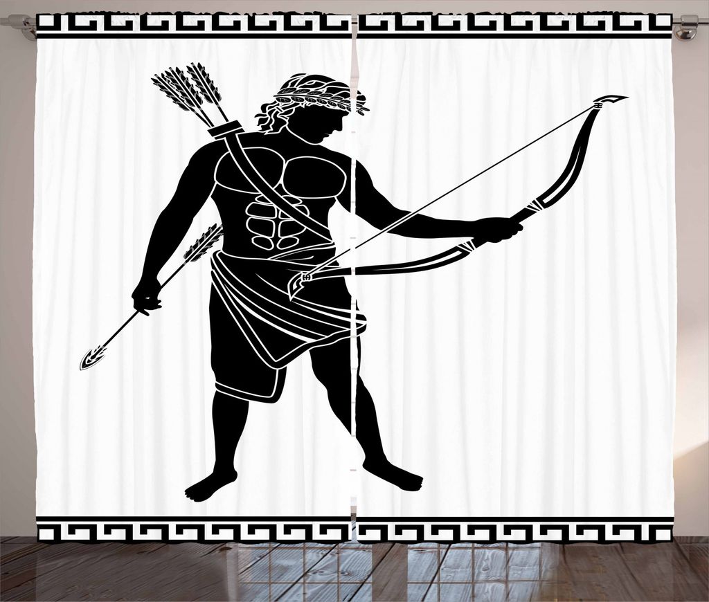 ABAKUHAUS Toga-Party Rustikaler Gardine, Hellenic Bowman Eros, Schlafzimmer Kräuselband Vorhang mit Schlaufen und Haken, 280 x 245 cm, Schwarz und...