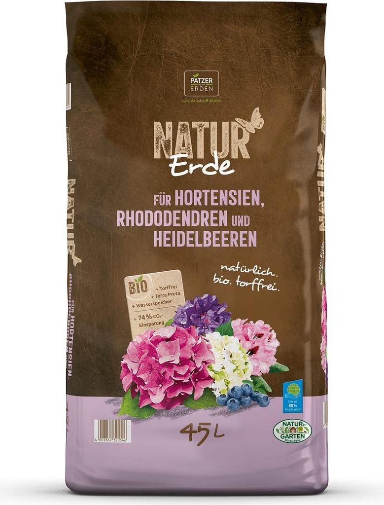 PATZER NATUR Erde für Hortensien Rhododendren & Heidelbeeren torffrei - 45 Liter