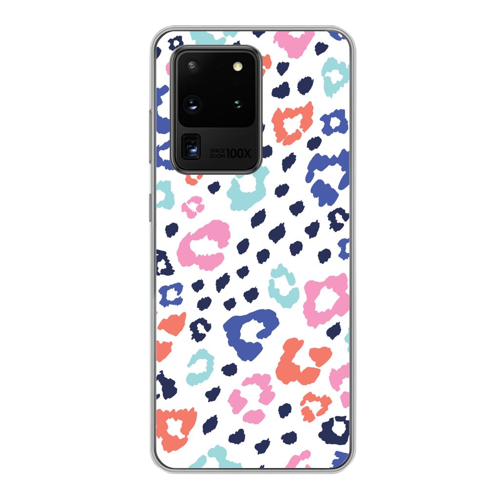 MuchoWow Handyhülle Schutzhülle Hülle für Samsung Galaxy S20 Ultra Panther Druck - Pastell - Farben Silikon Softcase Handy Hülle - Karteninh...