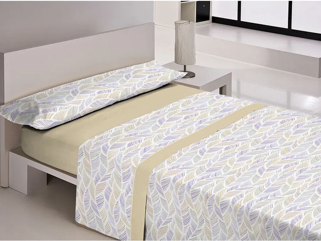 Linge de lit complet 2 personnes Beige - Parure de lit Libela PIRINE SAONA