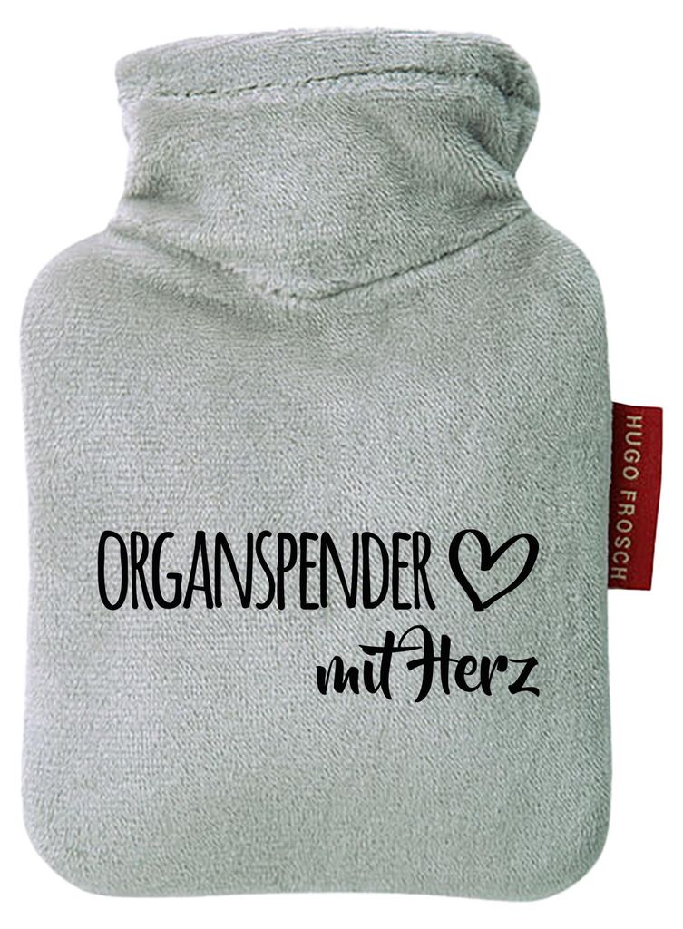 Huuraa Mini-Wärmflasche Organspender mit Herz 0,2 Liter Grey Mini Veloursbezug Taschenwärmer Geschenkidee