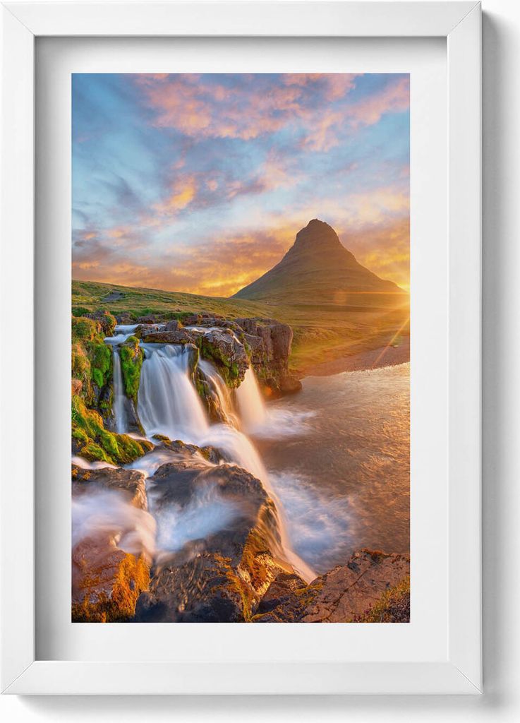 Naturlandschaft bei Sonnenuntergang– Wandbild mit Rahmen – Gerahmtes Bild – Wanddekoration – 20x30 cm – Weiß