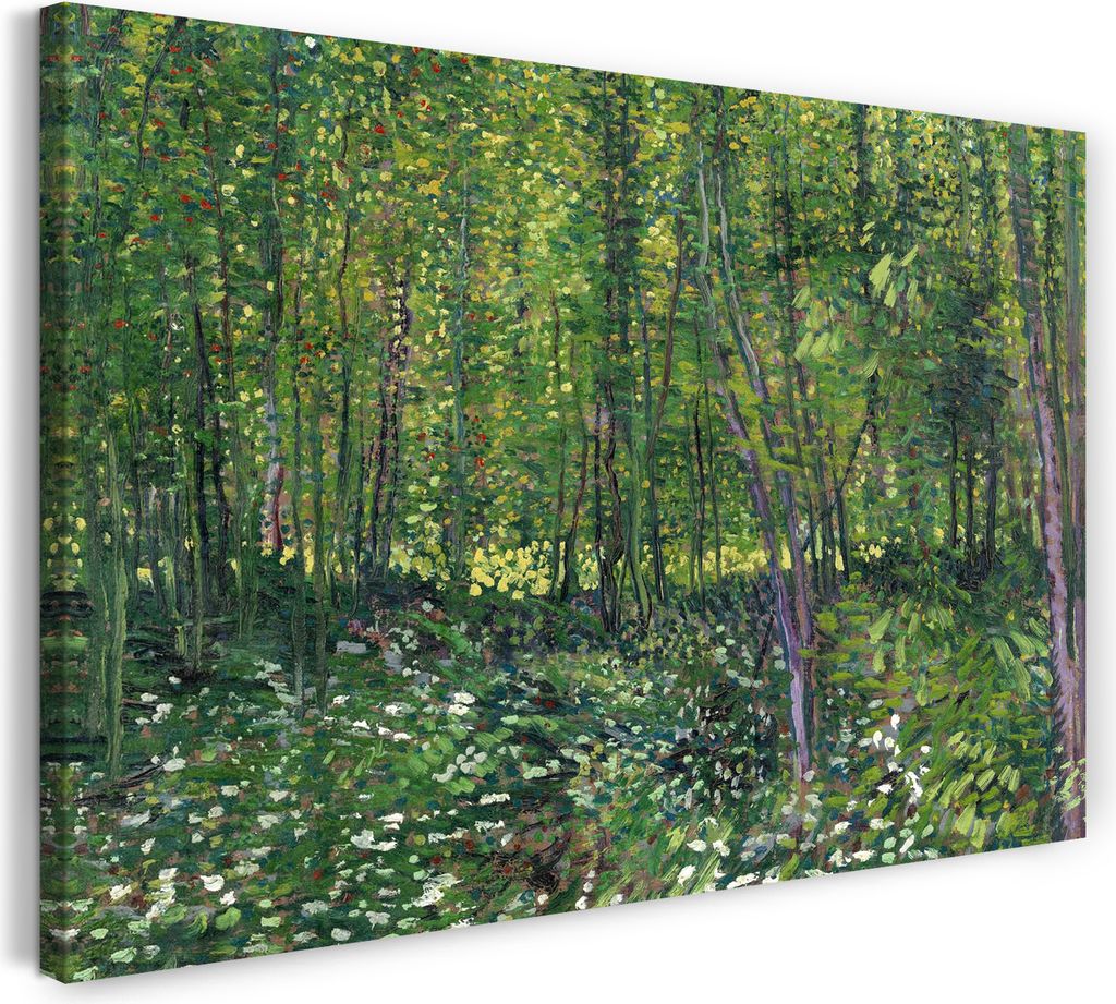 Leinwandbild (100x70cm): Vincent van Gogh - Bäume und Unterholz, echter Holz-Keilrahmen inkl. Aufhänger, handgefertigt in Deutschland