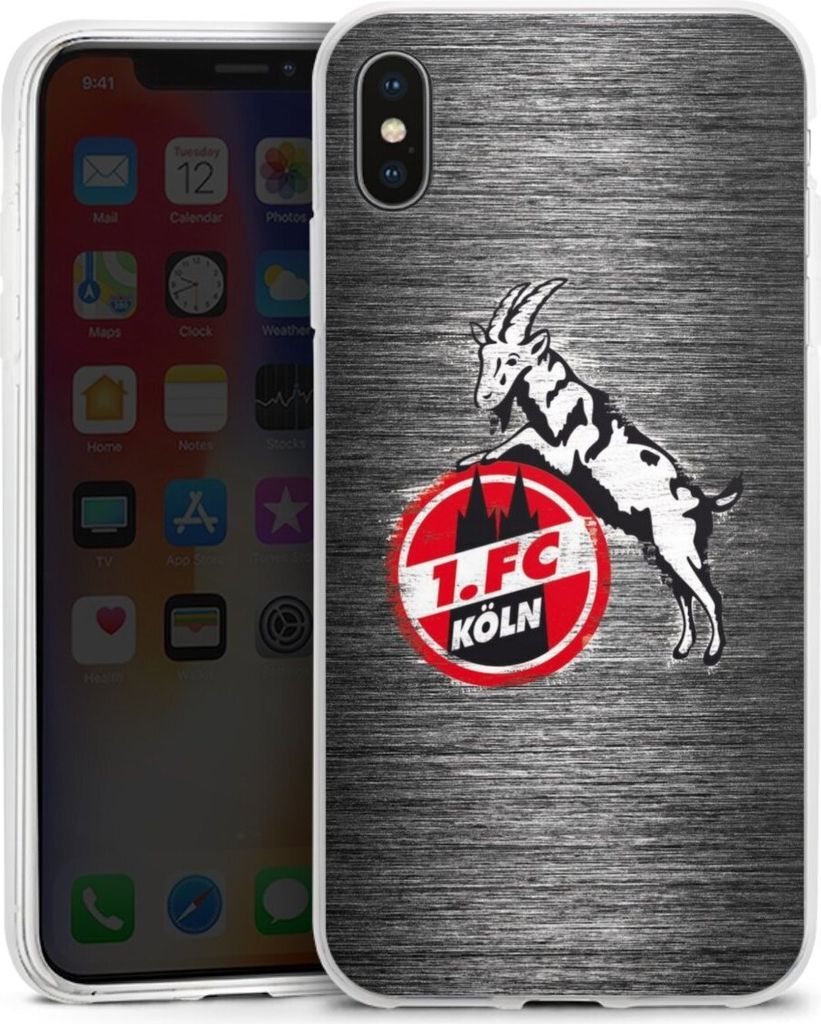 DeinDesign Handyhülle für Apple iPhone Xs Max Silikon Hülle Case Smartphone Schutzhülle 1. FC Köln Metallic Look Offizielles Lizenzprodukt