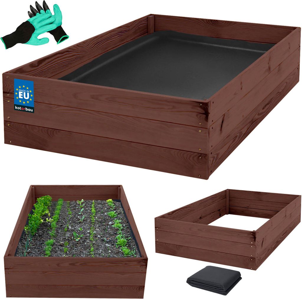 KOTARBAU Tiefbeet Blumenkasten aus Holz 120x80x27cm Imprägniert Pflanzkästen Braun Hochbeet Kräuterbeete Pflanzkübel Anzuchtbeet Hochbeete f...