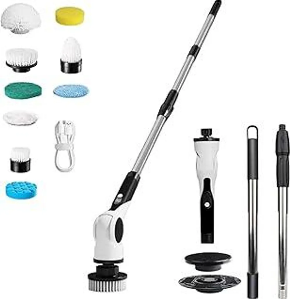 Spazzola Elettrica Pulizia 9 in 1: Scrubber Rotante IPX7 per Bagno e Cucina