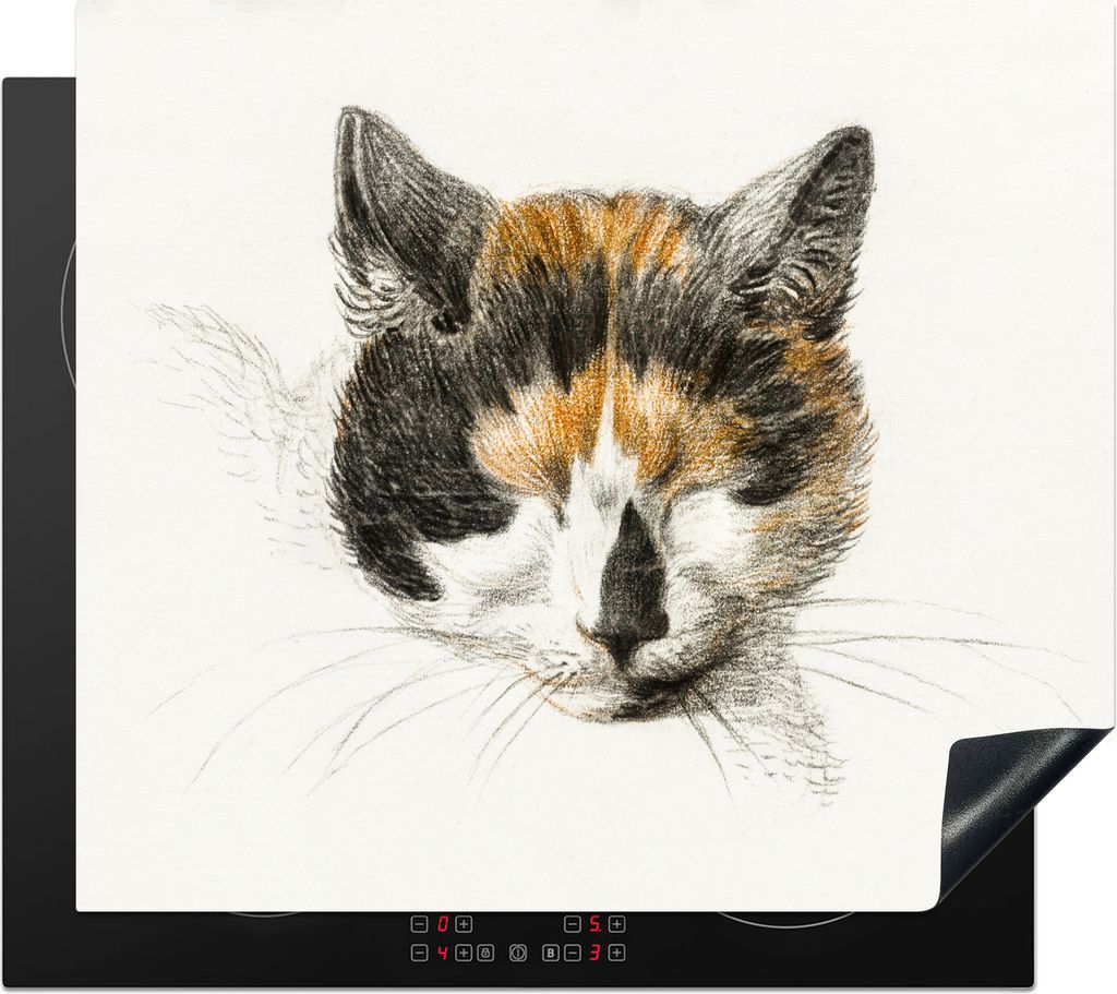 KitchenYeah Herdabdeckplatte Kopf einer schlafenden Katze - Gemälde von Jean Bernard , 59x52cm, Küche Deko, Glaskeramikfeld Herdabdeckung, Abde...