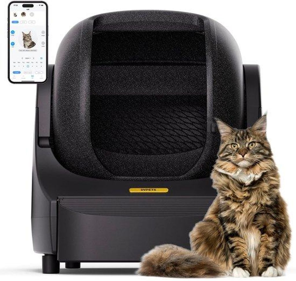 Automatische Kattenbak mit Open-Top Design, 89,5L Fassungsvermögen, Schwarz, mit integrierter Sicherheit und APP-Kontrolle