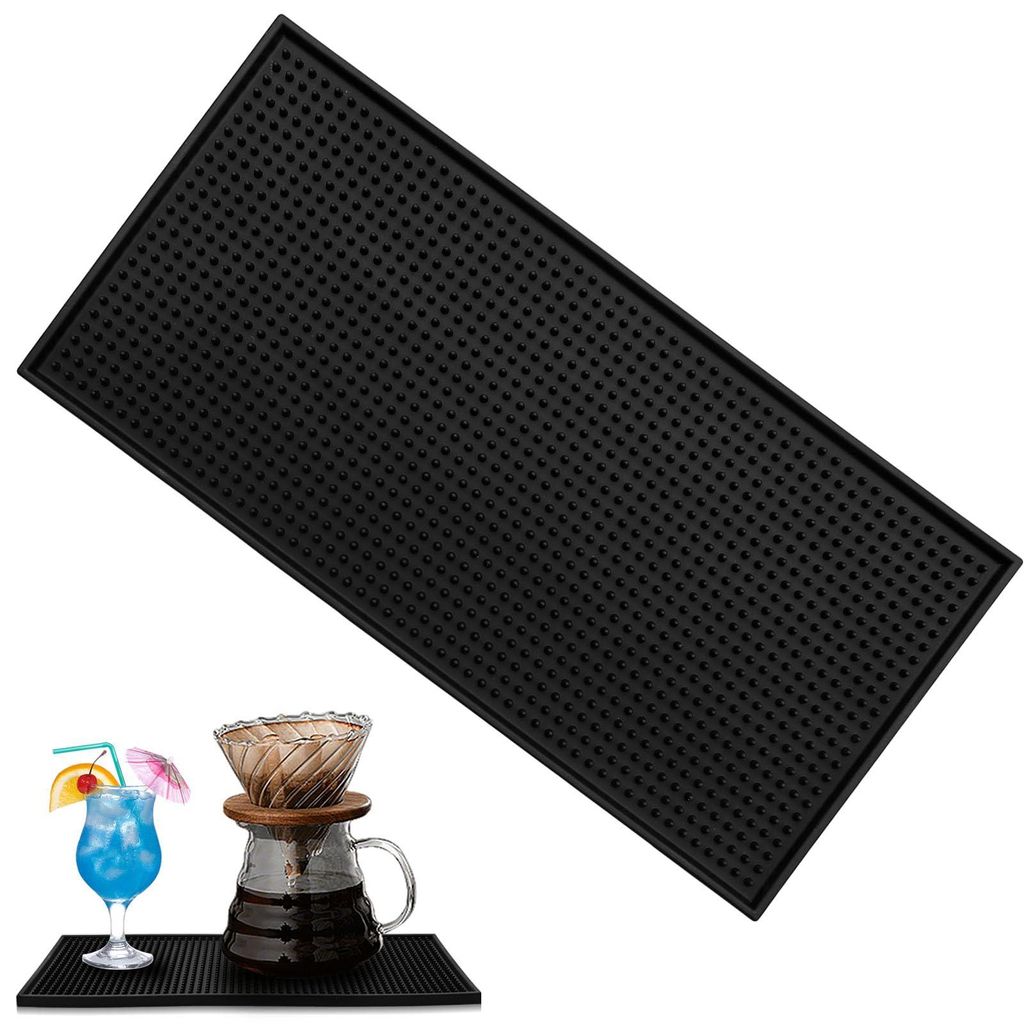 Gummimatte für die Bar, 30 x 15 cm, Abtropfmatte für Geschirr, hitzebeständig, rutschfest, schwarz, für Bar, Küche, Café, Restaurant, Theke