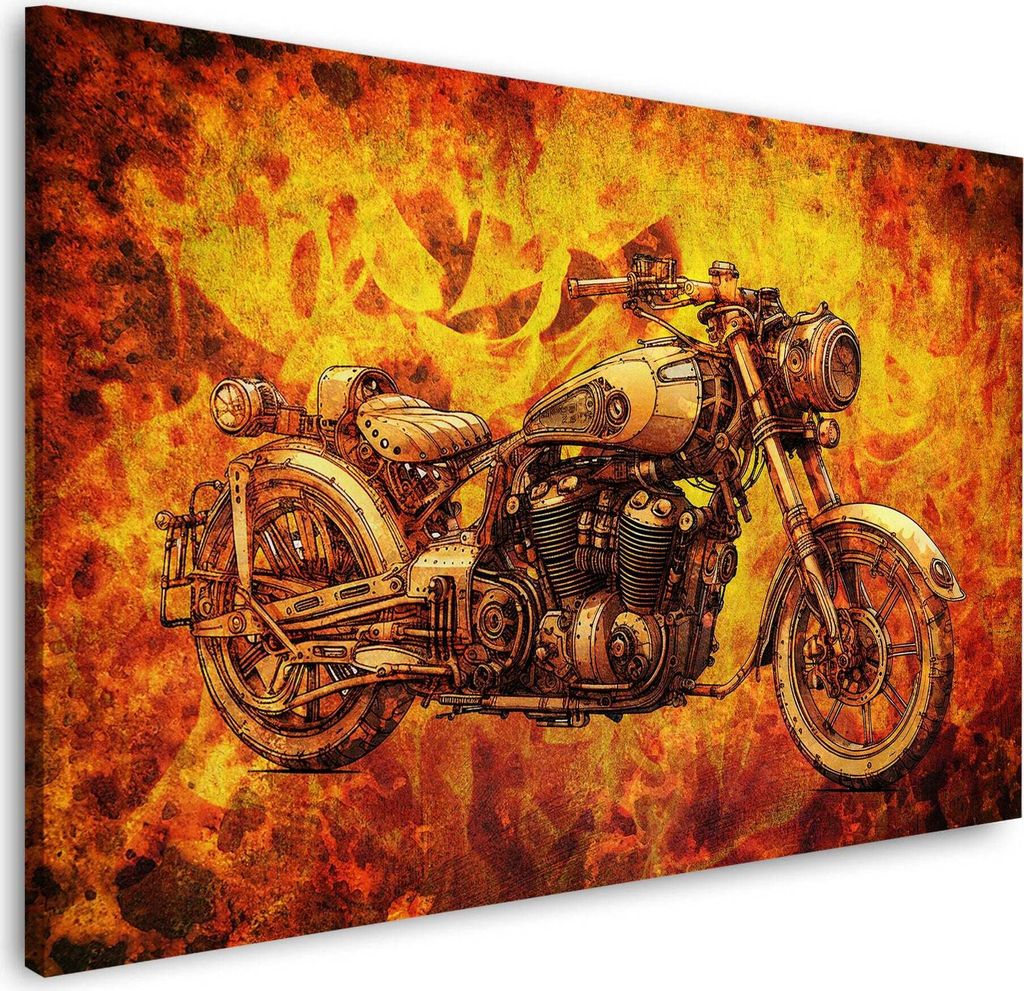 Wandbild Leinwandbild Kunstdruck XXL Wanddeko Motorrad in Vintage Retro: 90x60x4cm