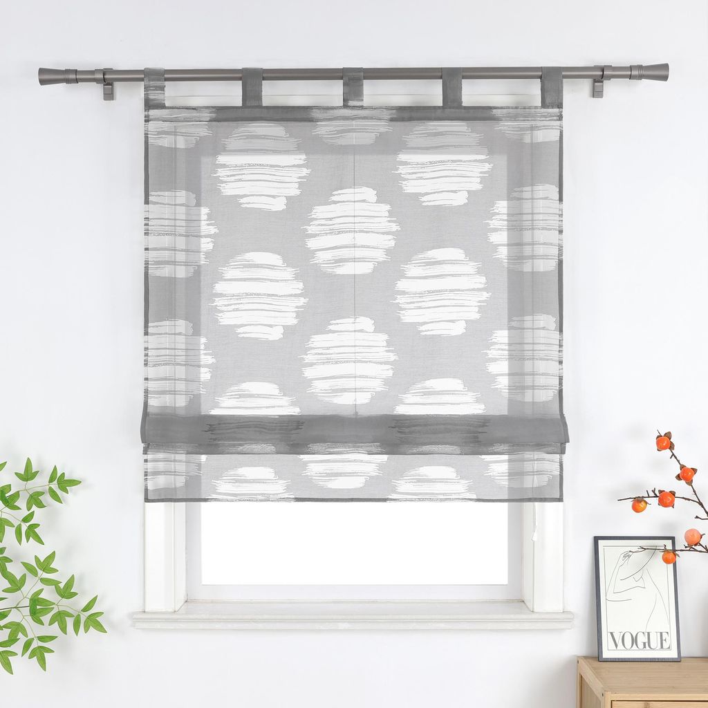 Joyswahl Raffrollo Mit Schlaufen Voile Küche Gardinen Modern Ausbrenner Raffgardinen Mit Kreis-Muster Transparent Grau BxH 140x140cm