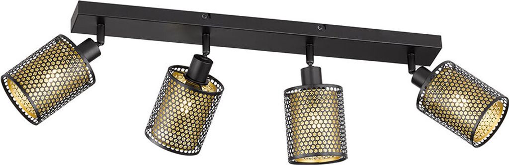 Deckenlampe, Gitter Design, 4-flammig, schwarz gold, L 64cm