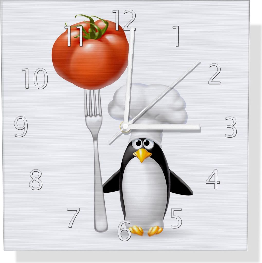 Wallario Design Wanduhr Pinguin Koch aus Aluverbund, Größe 30 x 30 cm