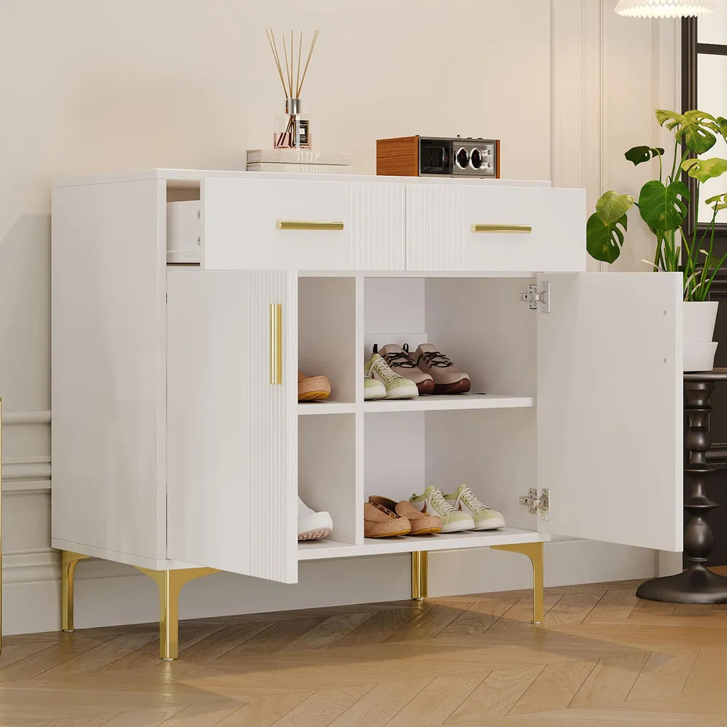 Commode de Rangement Moderne Blanche avec Pieds Métal pour Salon Chic - 2