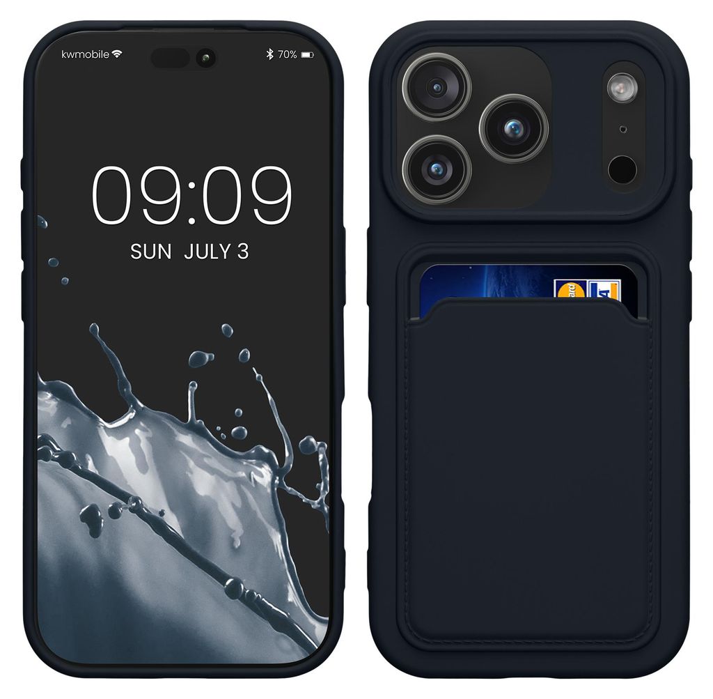 kwmobile Handyhülle für Apple iPhone 17 Pro Hülle mit Kartenfach - TPU Case - Kabelloses Laden - Schutzhülle Cover in Dunkelblau