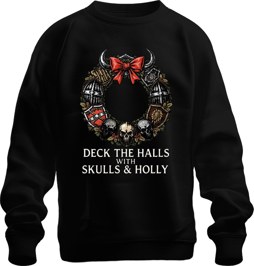Deck The Halls With Skulls and Holly Gothic Weihnachtsgeschenk Uni Sweatshirt Pullover, Schwarz, S