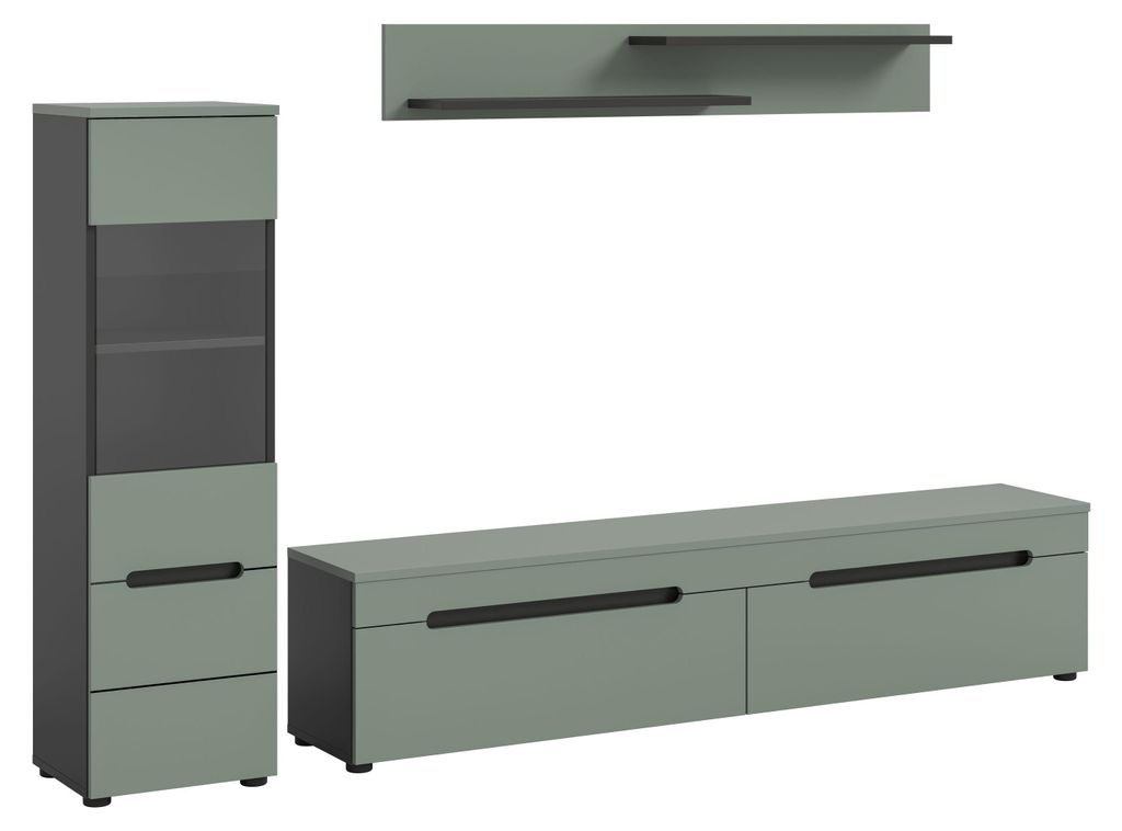 Wohnwand Anbauwand Canu | 2-teilig | Smoke Green / Basalt Grau ohne