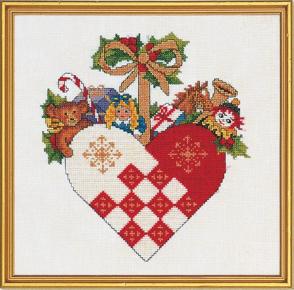 Kit Point de Croix Lin Eva Rosenstand Coeur Jouets Carré 25x25 cm