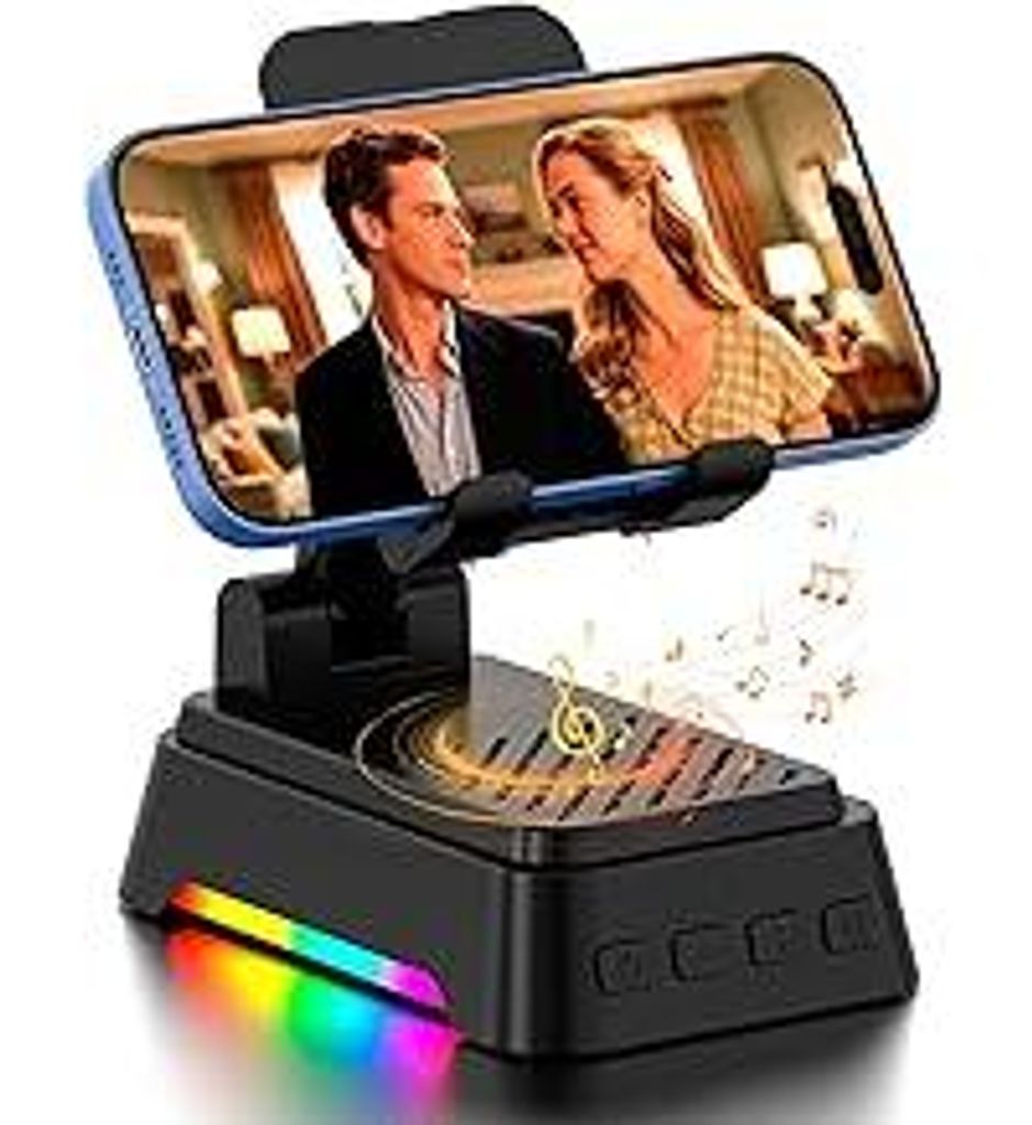 Tragbare Bluetooth Lautsprecher mit Handyhalterung und Dimmbares Nachtlicht, musikbox Bluetooth und Handy Ständer, Kompatibel mit iPhone/iPad/Andr...