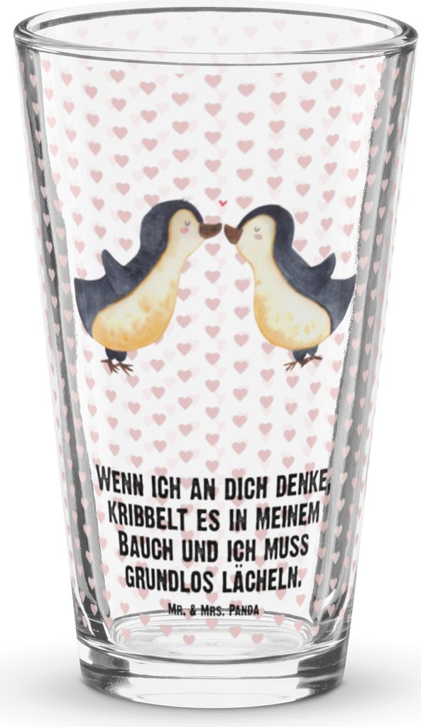 Mr. & Mrs. Panda Wasserglas Pinguine Kuss - Transparent - Geschenk, Tumbler, Bierglas, Cocktailglas, für Frauen, Freundin, Longdrinkglas, Hochzeit...